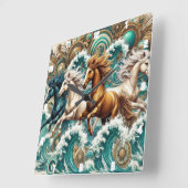 Horloge Carrée Vagues à chevaux galopants (Angle)