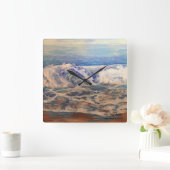 Horloge Carrée vagues Art peint à la main original (Maison)