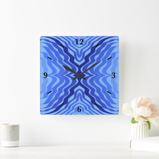 Horloge Carrée Vagues bleues réfléchissantes Moderne Design abstr (Maison)