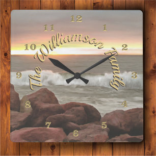 Horloge Carrée Vagues et boulders 0893