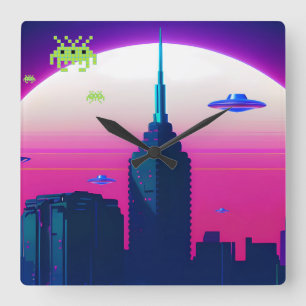 Horloge Carrée Vagues nocturnes et Vapor Daze