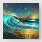 Horloge Carrée Vagues océaniques clignantes (Recto)