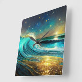 Horloge Carrée Vagues océaniques clignantes (Angle)