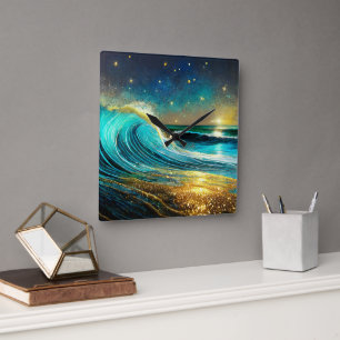 Horloge Carrée Vagues océaniques divergentes scintillantes