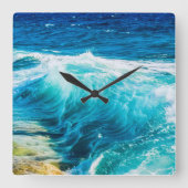 Horloge Carrée Vagues océaniques Turquoise (Recto)