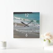 Horloge Carrée Vagues sur la plage bleu turquoise Océan (Maison)