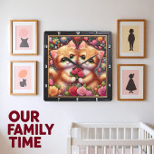 Horloge Carrée Valentine Kitten Couple Rose Wall