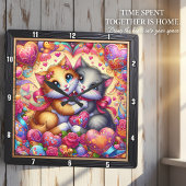 Horloge Carrée Valentine Kitten Hug Heart Wall