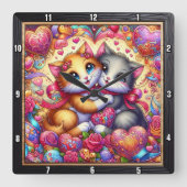 Horloge Carrée Valentine Kitten Hug Heart Wall (Recto)