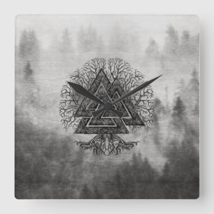 Horloge Carrée Valknut et arbre de la vie Yggdrasil