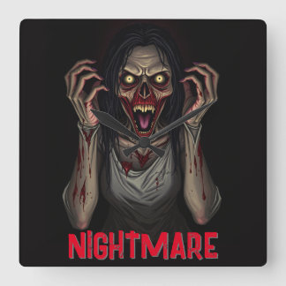 Horloge Carrée Vampire de la peur déplaisante fille Zombie