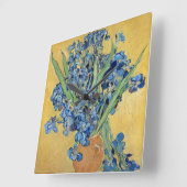 Horloge Carrée Van Gogh Irises Vase Or Mur Bleu Fleurs Art (Angle)