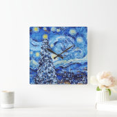 Horloge Carrée Van Gogh - La nuit étoilée - Noël blanc (Maison)