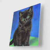 Horloge Carrée Van Gogh Style Kitten noir (Angle)