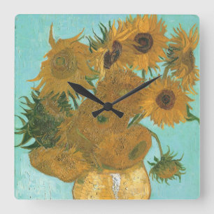 Horloge Carrée Vase avec douze tournesols par Vincent van Gogh