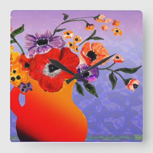 Horloge Carrée Vase rouge de Flowers (Recto)