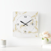 Horloge Carrée Veines d'or Marbre blanc (Maison)