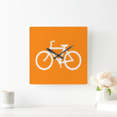 Horloge Carrée Vélo blanc et orange (Maison)