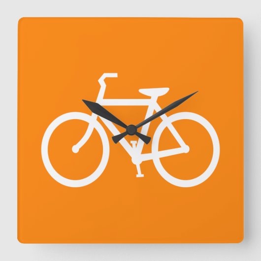Horloge Carrée Vélo blanc et orange (Recto)