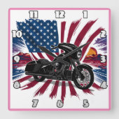 Horloge Carrée Vélo gras avec arrière-plan de drapeau dynamique (Recto)