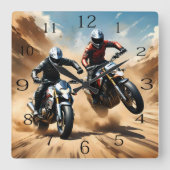 Horloge Carrée Vélos Dirt Moto Courant Dans Le Désert, (Recto)