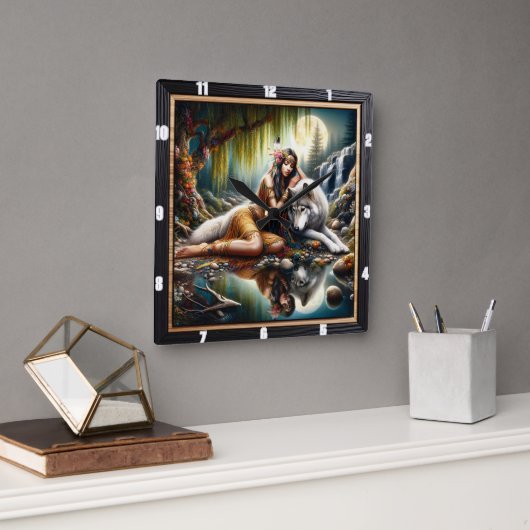 Horloge Carrée Vent d'origine : Willow Feuille Dance Art (Bureau)