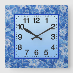 Horloge Carrée Verre souillé d'étoiles de David