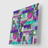 Horloge Carrée Verre Turquoise Art déco rose (Angle)