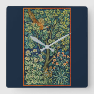 HORLOGE CARRÉE VERROUILLAGE ACRYLIQUE : WILLIAM MORRIS : PHÉASAN