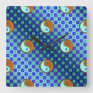 Horloge Carrée Verseau & Bœuf de Bois