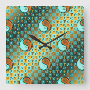 Horloge Carrée Verseau & Cheval de Bois
