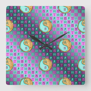 Horloge Carrée Verseau & Coq de Feu