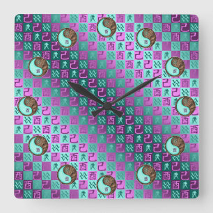Horloge Carrée Verseau & Coq de Terre