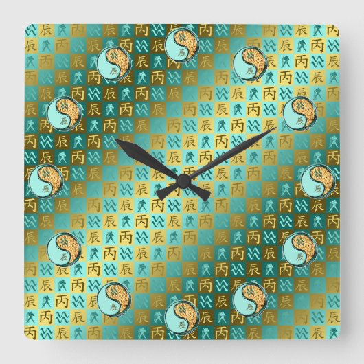 Horloge Carrée Verseau & Dragon de Feu (Recto)