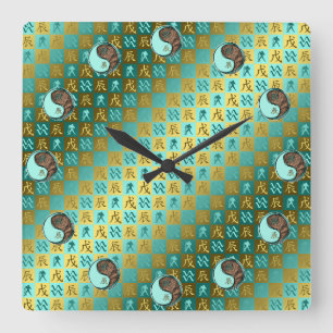 Horloge Carrée Verseau & Dragon de Terre