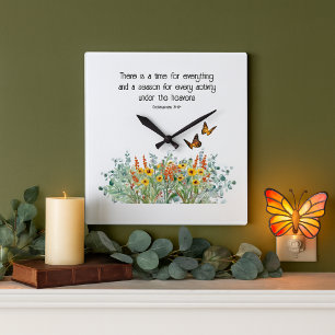 Horloge Carrée Verset biblique Fleur sauvage de printemps