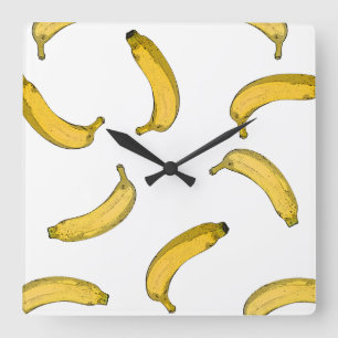 Horloge Carrée Version de croquis de motif Banana