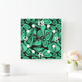 Horloge Carrée Vert, abstrait, rétro (Maison)