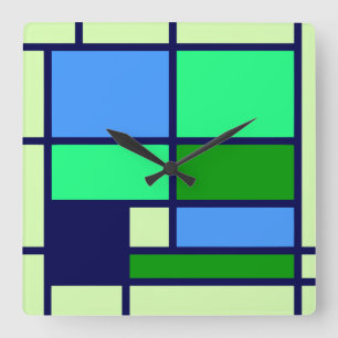Horloge Carrée Vert bleu de conception de style de Mondrian