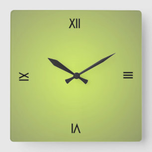 Horloge Carrée Vert citron noir chiffres romains