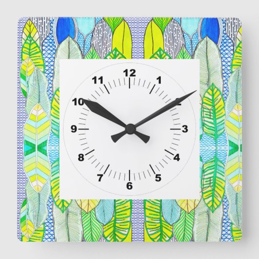 Horloge Carrée Vert Jaune mignon Moderne Tropical Boho Feuille (Recto)