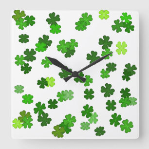 Horloge Carrée Vert Kelly “Trèfles qui tombent”