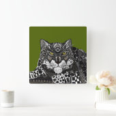 Horloge Carrée vert léopard des neiges (Maison)