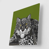 Horloge Carrée vert léopard des neiges (Angle)