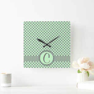 Horloge Carrée Vert Menthe avec Points Noir-Monogramme STaylor