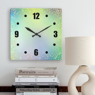 Horloge Carrée Vert ombre couleur or confetti points chic