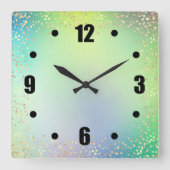 Horloge Carrée Vert ombre couleur or confetti points chic (Recto)