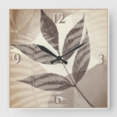 Horloge Carrée Vert Pressé Feuilles Beige Tons Modernes (Recto)