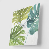 Horloge Carrée Verts mixtes | Palmes tropicales (Angle)