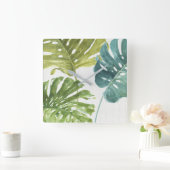 Horloge Carrée Verts mixtes | Palmes tropicales (Maison)